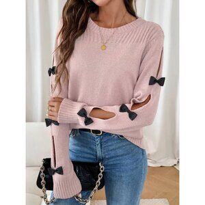 Pink Bow Detail Long Sleeve Sweater